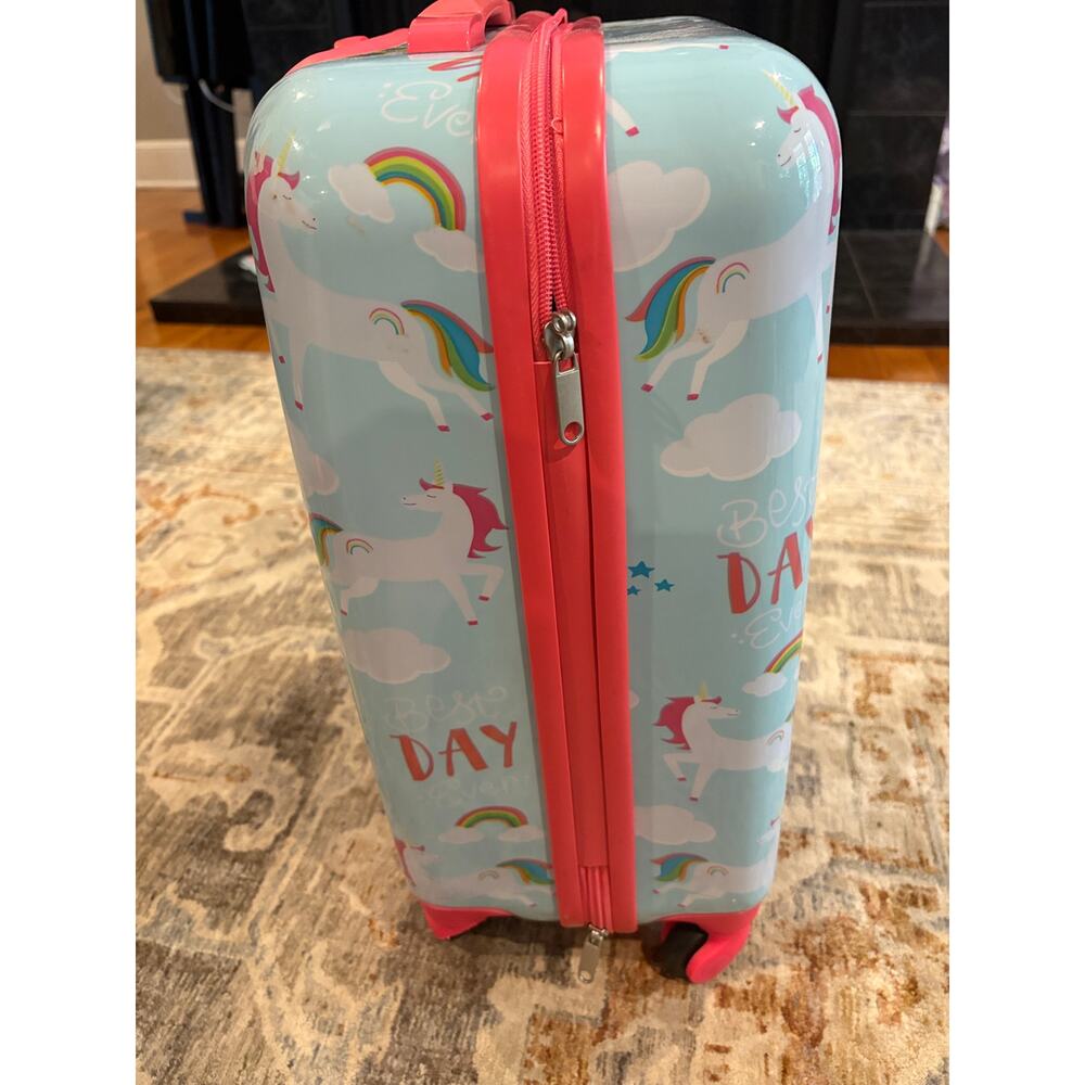 Kids Unicorn Carry On Luggage Hard Shell Spinner Suitcase Pink Blue 16 Inch - Picture 3 of 9